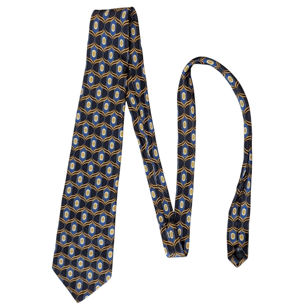 Vintage Silk Westbury Black Blue Pattern Neck Tie Formal Office Retro